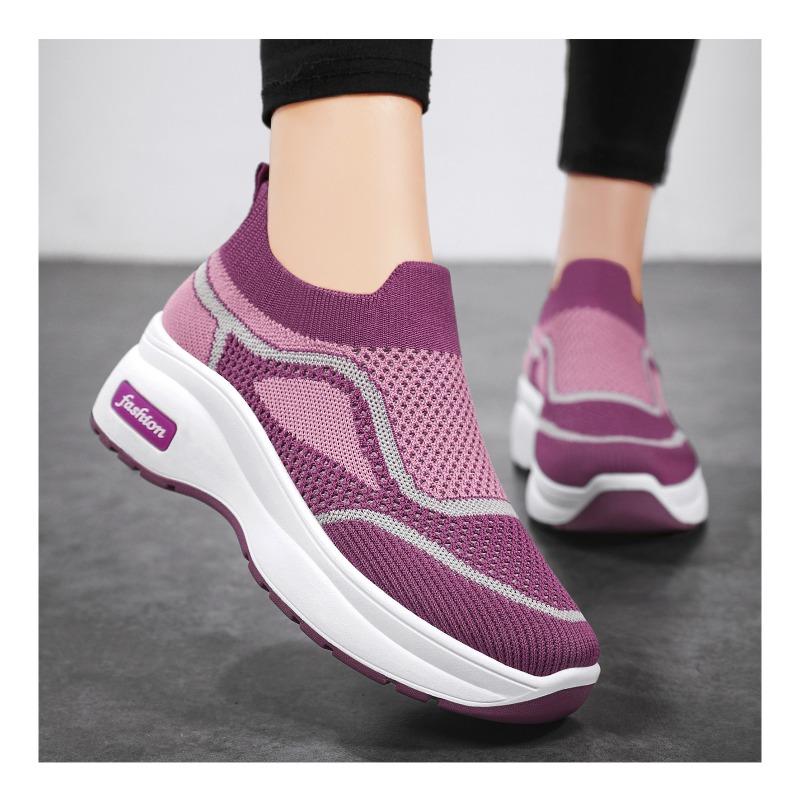 Women's Slip-on Wedge Sneakers Breathable Knit Platform Shoes Fashion Casual Walking Shoes