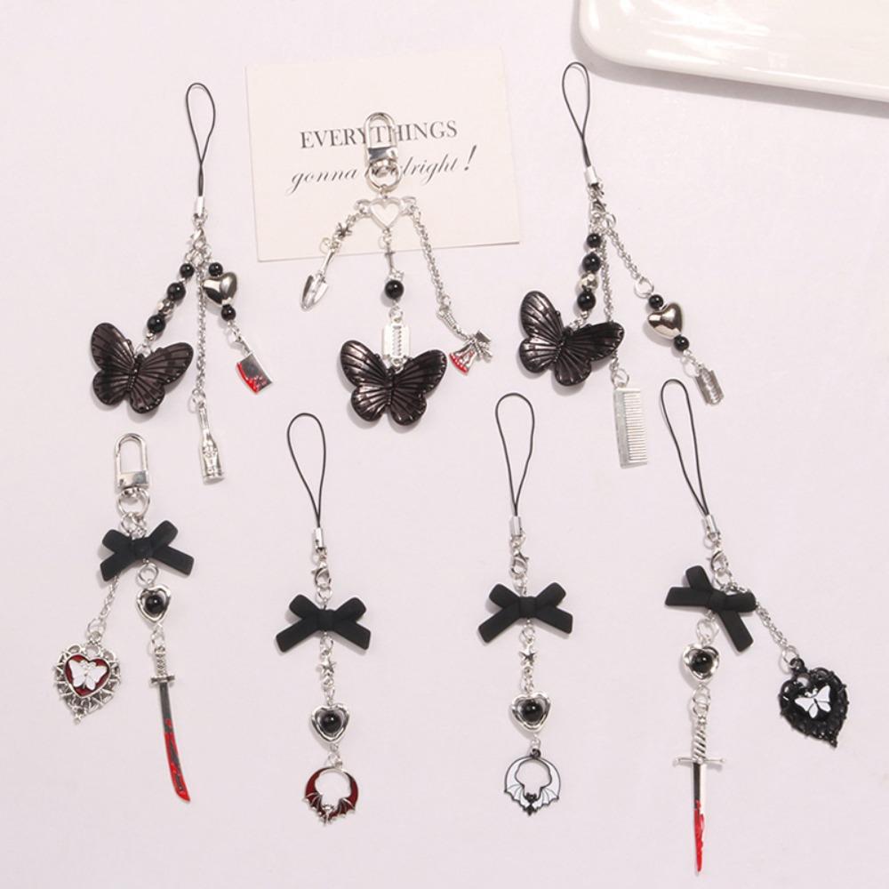 Gothic Style Mobile Phone Chain Charm Mobile Keychain Lanyard Y2K Phone Strap  Phone Pendant