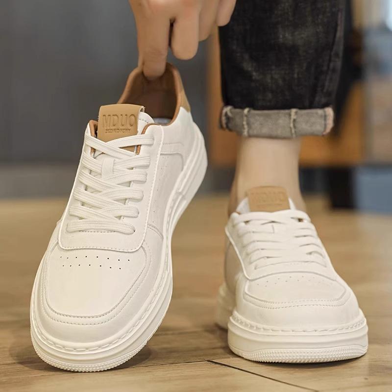 

2025 new spring men s shoes trend versatile sports casual leather shoes men s platform heightening white board shoes trendy shoes 39