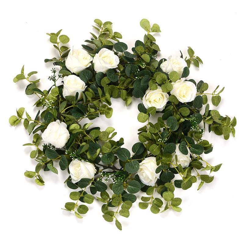 10 hlav růže umělý ratan svatební dekorace na stěnu hedvábné listy eukalyptu rostlina květinová girlanda ratanová dekorace eukalyptu