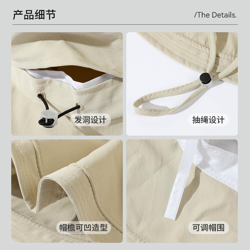 Waterproof bucket hat women's big eaves quick-drying hat women's ponytail foldable UV protection sun hat sun protection sun hat