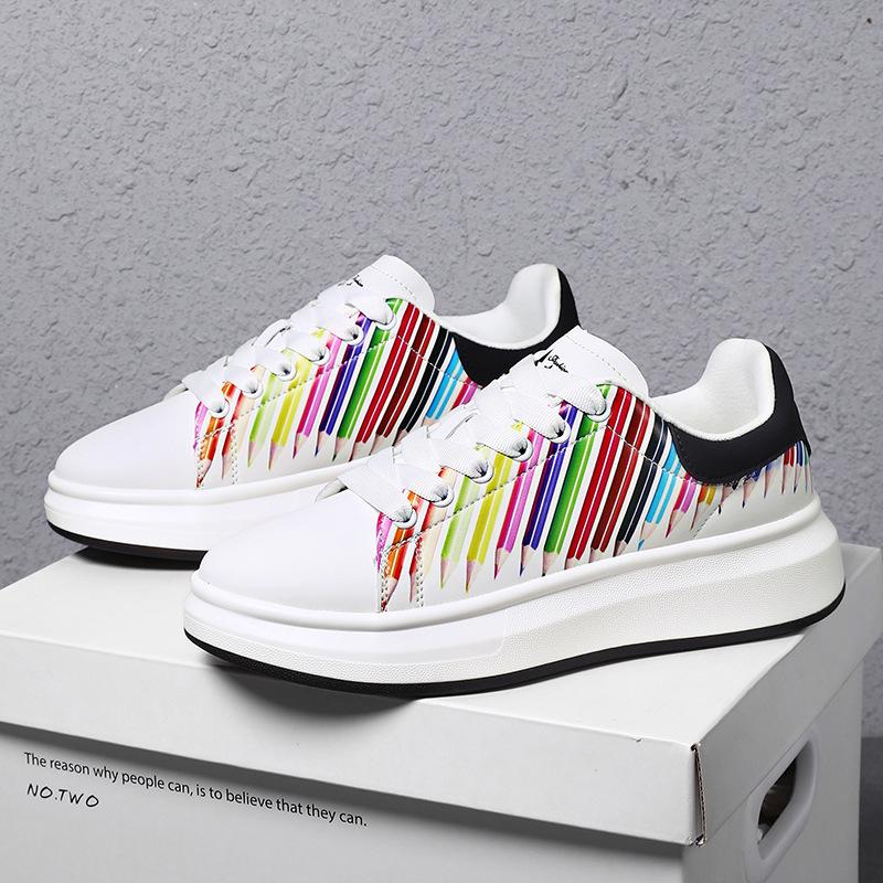 

New Shoes for Men Leather Casual Shoes Color Strip Sport Flat Skateboard Shoes Youth Lace-up Sneaker 44 чёрный