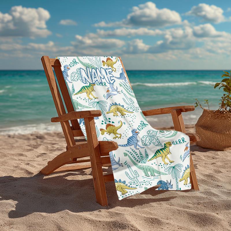 Serviette de plage ultra-douce personnalisée avec thème Dinosaure, Idéale pour la piscine - Camping, Plongée - Essentiel de voyage parfait, Serviette de plage vibrante.