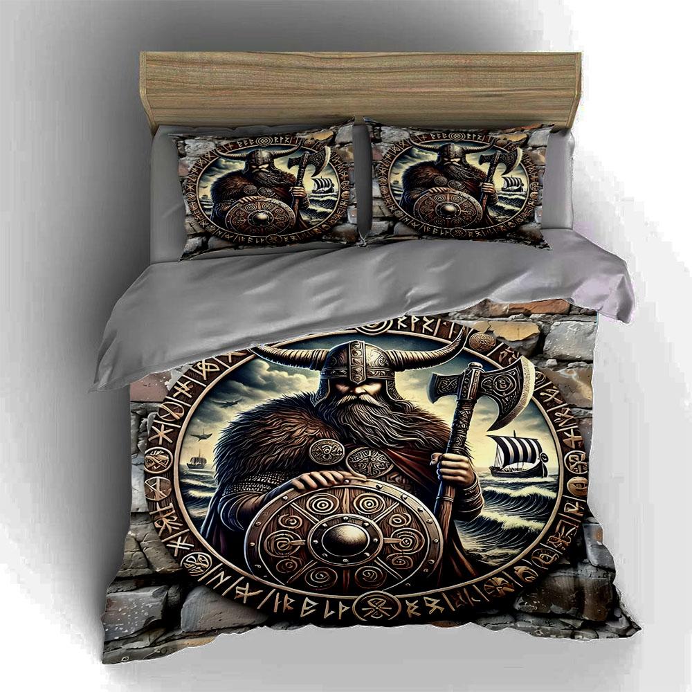 Viking-themed illustration. Bedding Duvet cover sets Duvet covers Pillowcases gifts (1 * Duvet Cover 2 * Pillowcases, without duvet insert)