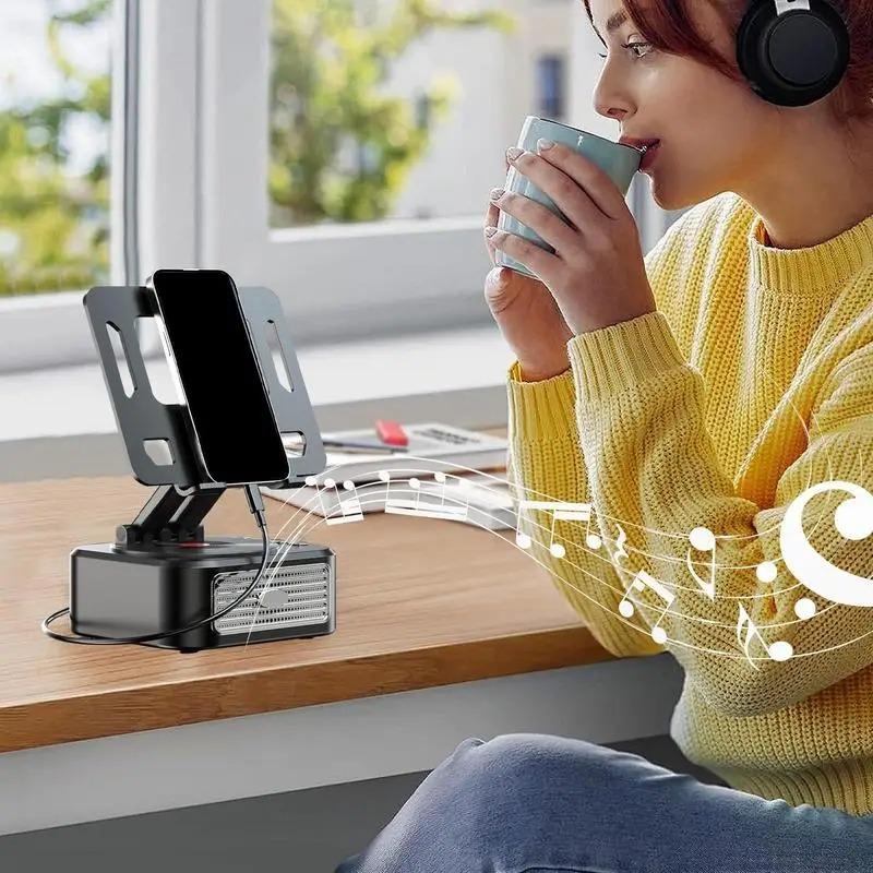 3-in-1 Bluetooth 5.3 Wireless Stand Speaker For ipad Tablet Cell Phone Holder Stand Foldable Support Power Bank Charging For Video Meeting Live