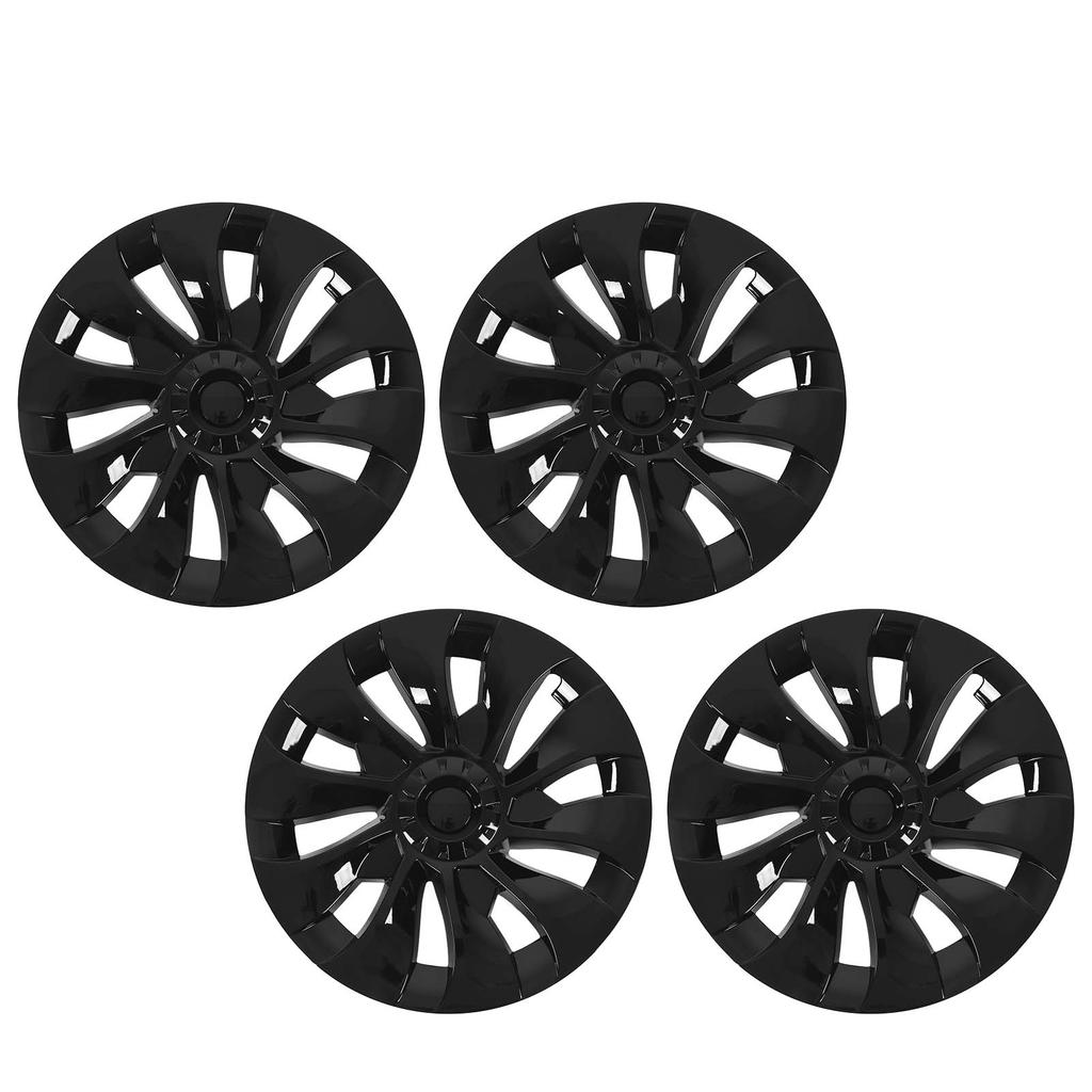 4PCS 18in Wheel Hub Cap Gloss Black Fully Wrapped Wheel Rim Hubcap Replacement For Model 3 2017 To