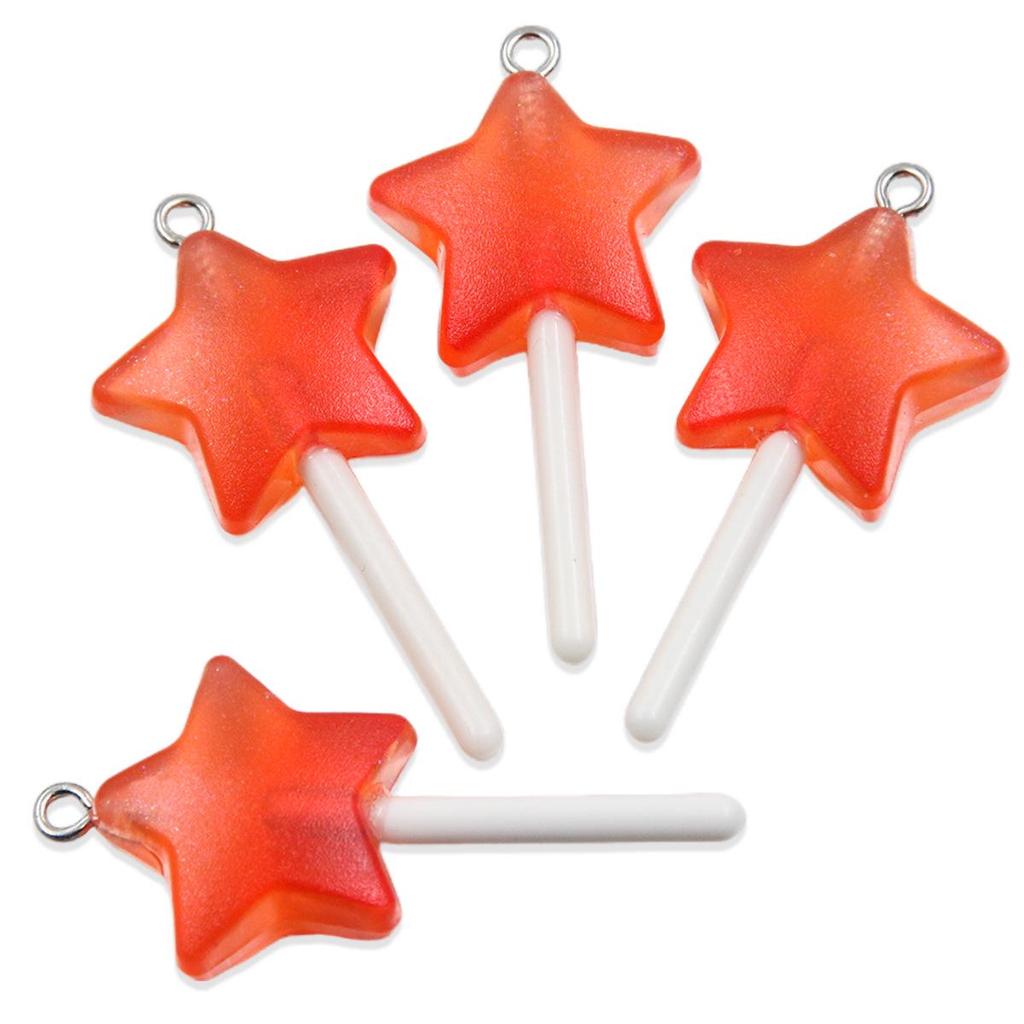 Handmade Glitter Lollipop Resin Star & Heart Pendants - Set of 3 DIY Color Sticks