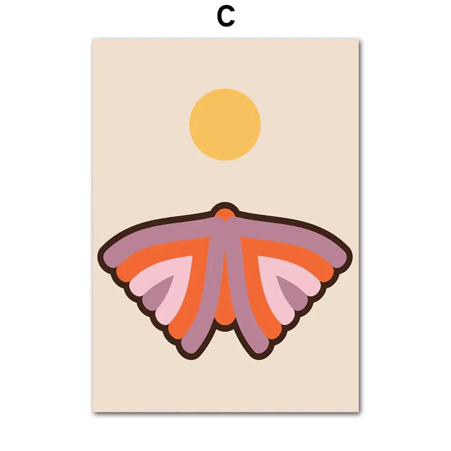 Retro 70s Stripes Art Prints, Sunset, Lip, Rainbow, Flower, Butterfly, Boho Poster, Canvas Painting, Wall Pictures, Living Room