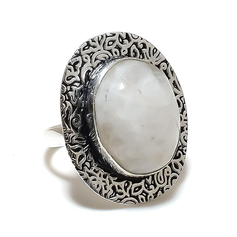 Rainbow Moonstone Gemstone Handmade 925 Sterling Silver Jewelry Ring Size 9 SU-10558