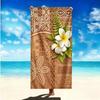 Bohemian Polynesian Towel Large Ethnic Tapa Pattern with Plumeria Flowers Microfiber Towel for Vacation