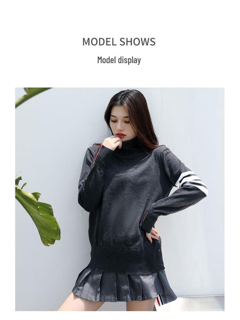 TB BROWIN High-Neck Sweater: Unisex Wool, Four-Bar, British Style