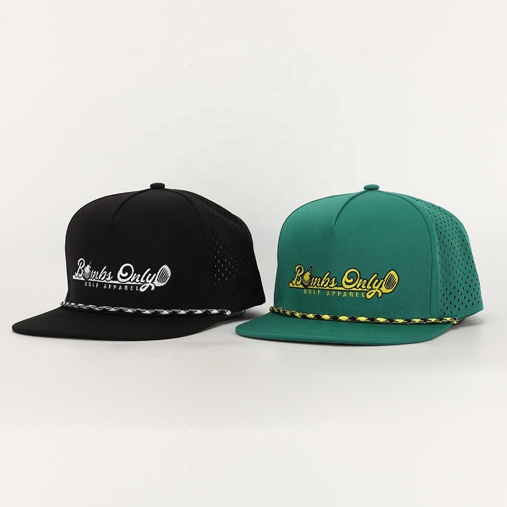 

Оптовая продажа, 5-панельная кепка с вышивкой логотипа, веревочная кепка Snapback, хип-хоп, плоский козырек с защелкой на спине Gorras, перфорированное отверстие с лазерной резкой