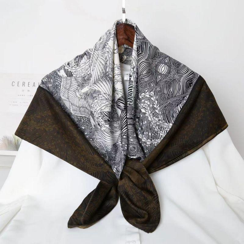 Versatile Shawl Animal Print Black And White Simple Large Square Scarf 90 * 90Cm Simulated Silk Twill Silk Women'S Silk Scarf