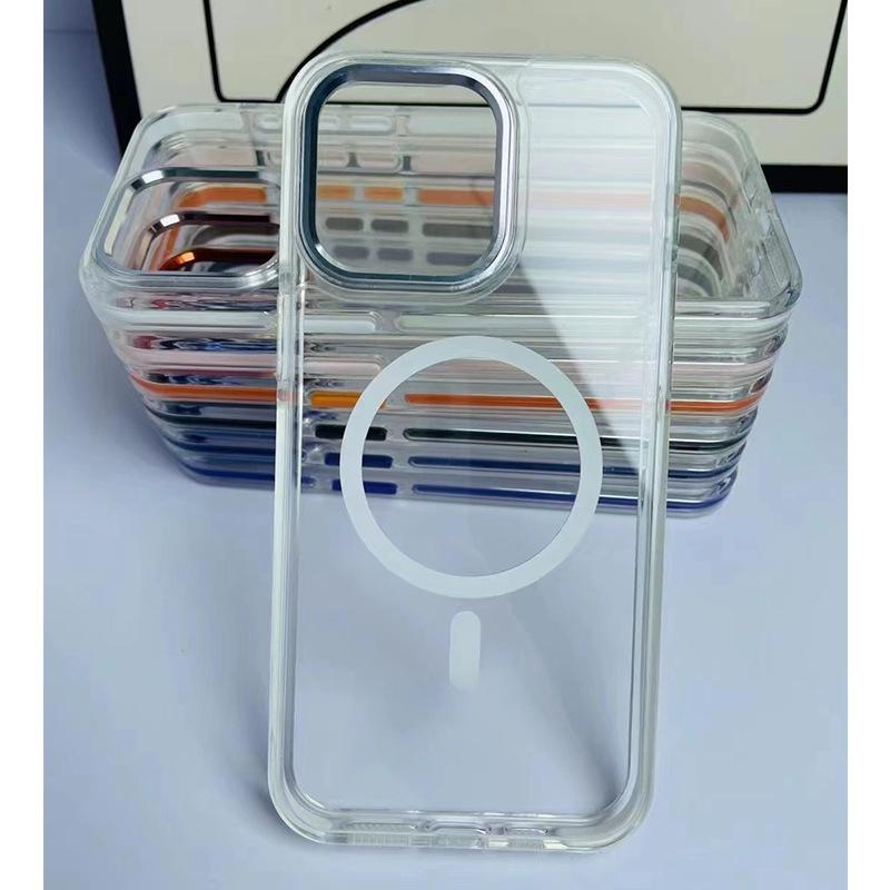 Applicable To IPhone15 Two-color Transparent Magnetic Case Apple 14MAX Two-in-one Full-pack Large Hole Anti-fall Protection Case