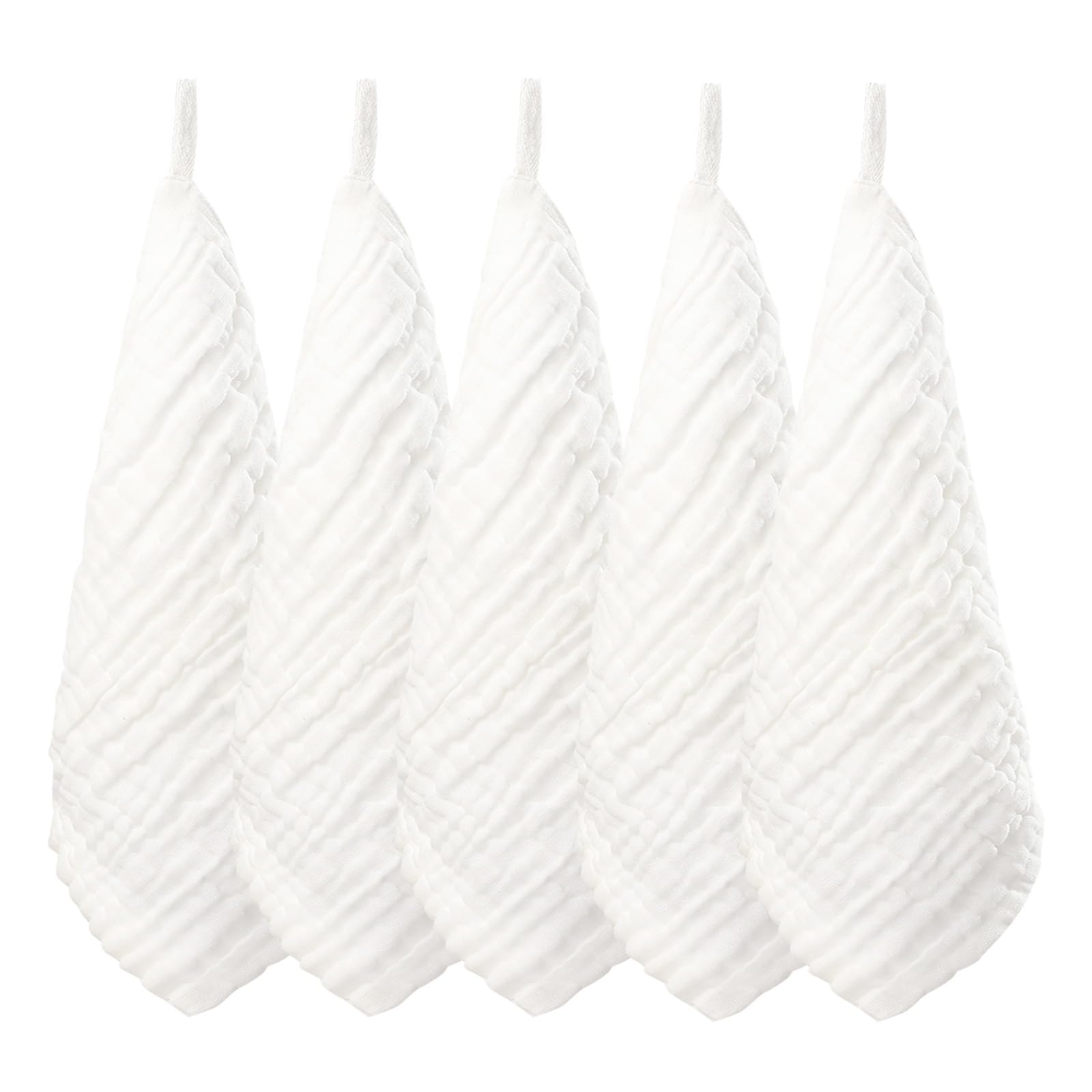 

Baby Gauze Personalized with with Set of White [MOMSMENU] Handkerchiefs, 6-Layer, 100% Cotton, Soft, Name, Loops, 30x30cm, 5, белый