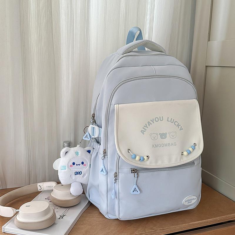 

Bear Letter Fashion Print Bead Decoration Student Backpack With Pendant Plush синий