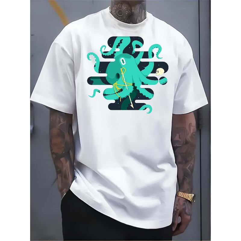 Европейские размеры Мужская белая футболка:  осьминог с веревкой и черепом S