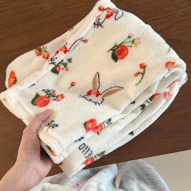 Women's Flannel Plaid Sleep Pants - Autumn/Winter Velvet Warm Coral Fleece Pajama Bottoms