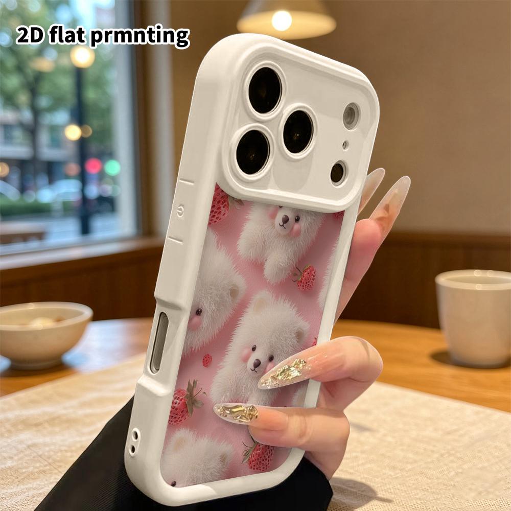 Phone Case: 2D Flat, Fits iPhone 18, 17, 16, 15, 14, 13, 12Pro Protective Case, Strawberry Little White Bear, Perfect Christmas and Halloween Holiday
