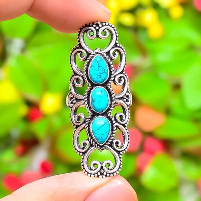 Natural Santa Rosa Turquoise Gemstone 925 Sterling Silver Ring Size 9 Y7e83