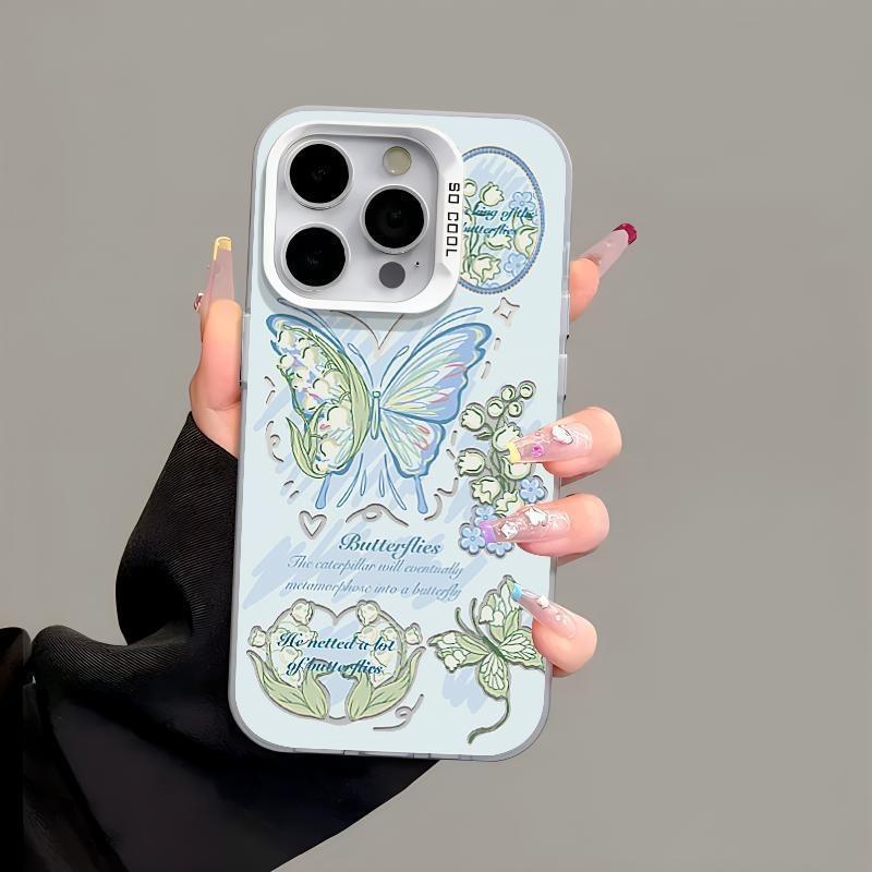 ins wind chime orchid butterfly iPhone16promax mobile phone case for Apple 15plus matte 14 fresh X
