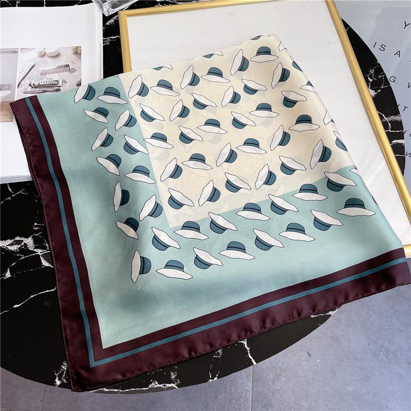New Small Square Scarf 70cm Women's Thin Edition Color Blocked Printed Silk Versatile Decorative Shawl Autumn/Winter