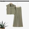 ZANZEA Conjuntos de traje casual de dos piezas con blusa y pantalones de manga corta para mujer