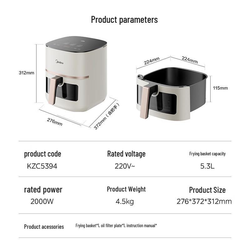 Midea KZC5394 Flame Roast Air Fryer - Dual Heat, No Flip, Large Capacity