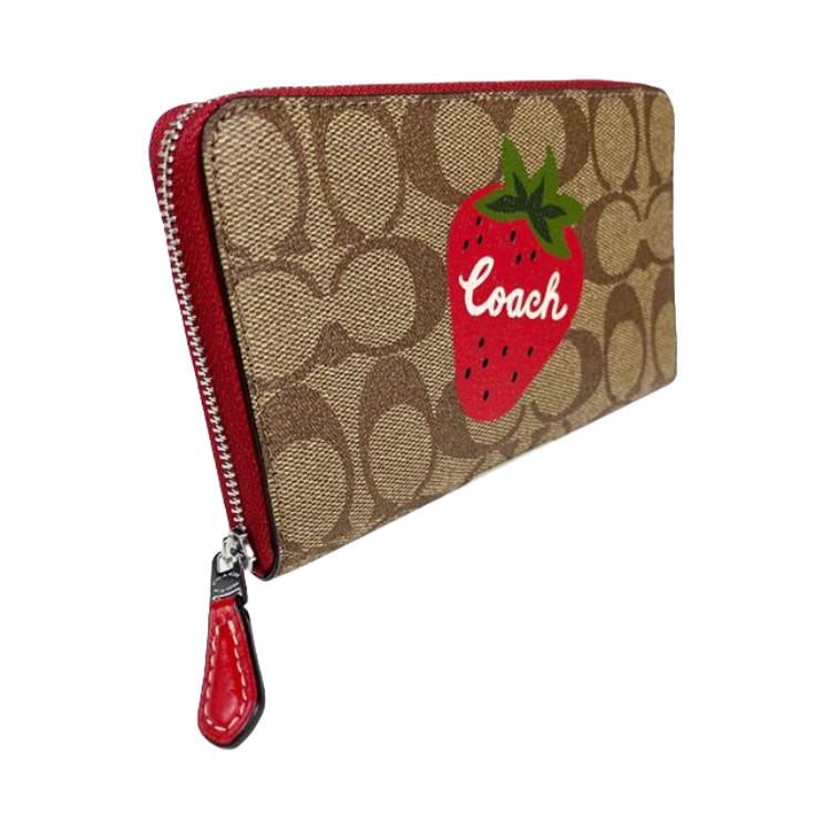 New COACH Id Zip Wallet Canvas With Leather Coin Purse Wallet Medium Women's Ebony & Red CH529-SVRVB