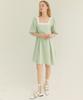 Fry Height Contrast Square Neck Pleated Dress Mint