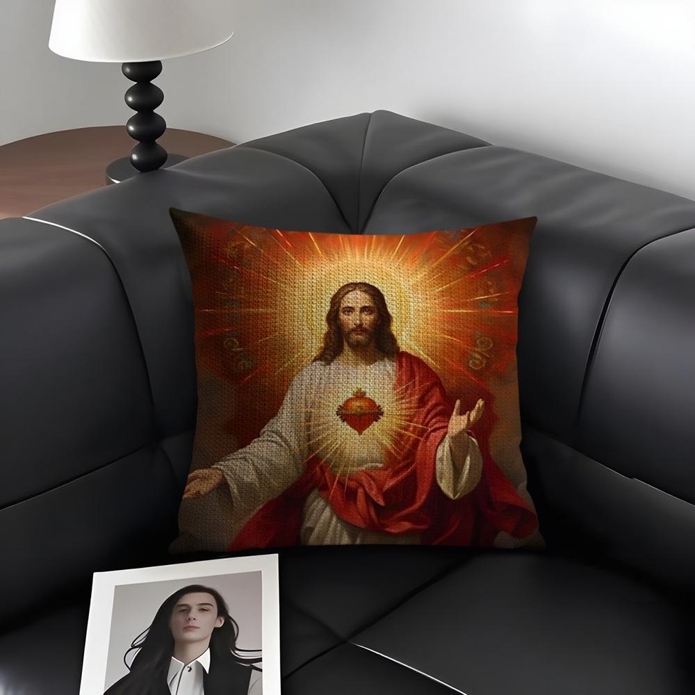 Jesus Christ Portrait Cushion Cover Natural Linen Organic Fabric DoubleSided Printing Sofa Home Decor Gift Pillow Case