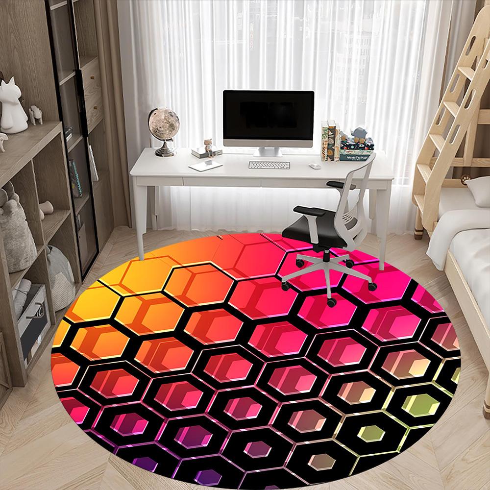 1pc Honeycomb Pattern Chair Carpet for Office, Round Non-Slip Durable Large Size Office Carpet, Suitable for Office, Beautiful Decoration