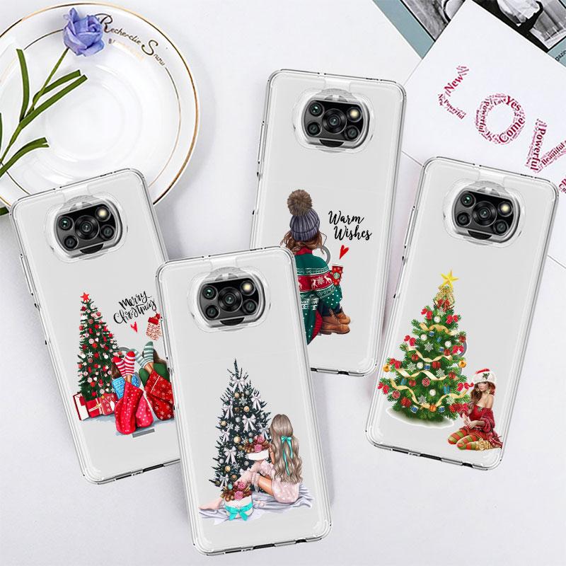

Merry Christmas Brown Hair Girl Phone Case for Xiaomi Poco F1 F3 X3 Pro Redmi 9 10 10C 9A 9C K40 Pro M3 X3 NFC Silicone Soft