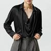 Autumn French-style Men's Lightweight Silk Shirt Commuting Flared Collar Long-sleeved Casual Loose-fit Shirt