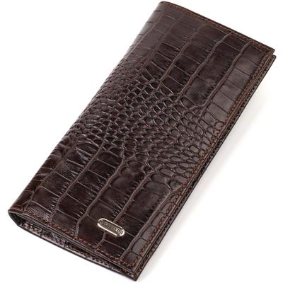 Stylish Men's Vertical Wallet Made of Genuine Leather with Crocodile Embossing CANPELLINI 21900 Brown