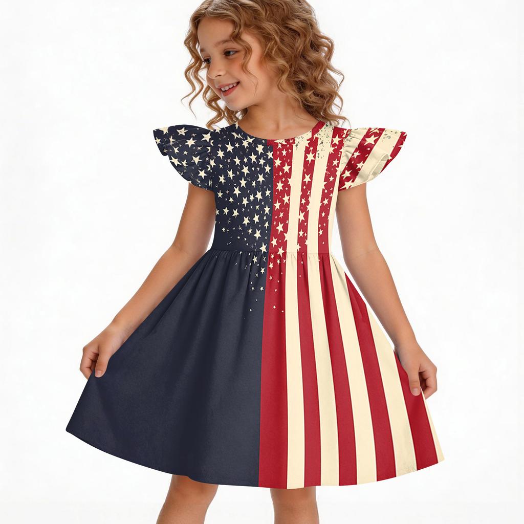 Girls' Summer Princess Dress - A-Line Casual Print Dress