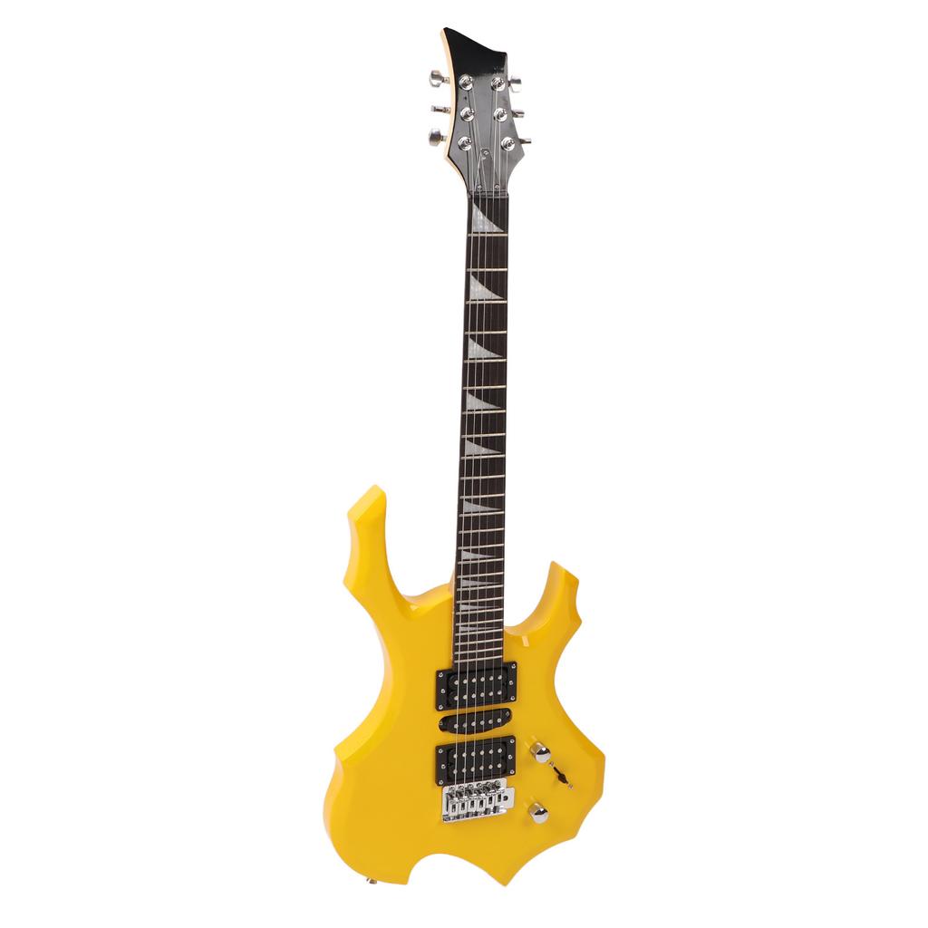 Electric Guitar 24 Fret Yellow Flame Shaped Electric Guitar Beginner Kit with Picks Strings Handle