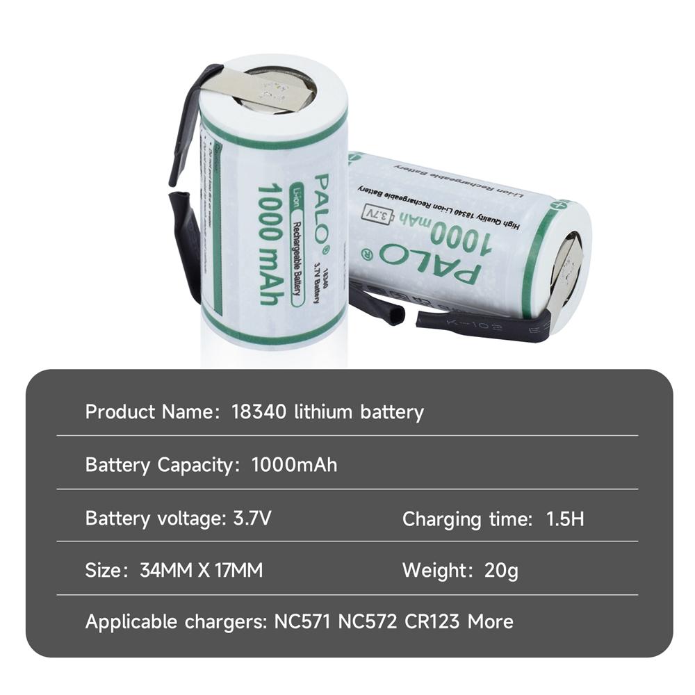 PALO 1000mAh Li-ion 18340 Rechargeable Batteries 3.7V Lithium Battery for Electronic  Gps Navigator Medical Instruments