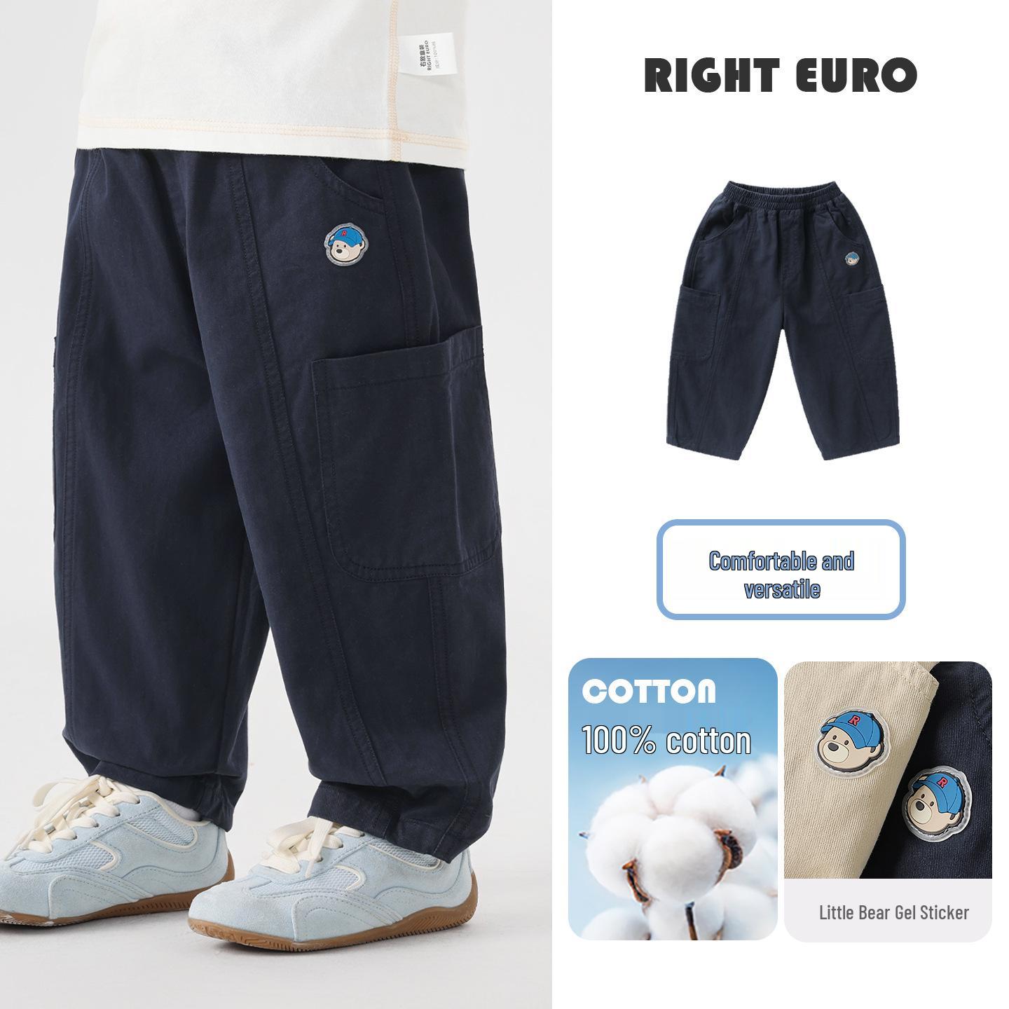 

European Boys Pure Cotton Workwear Pants for Spring 2026 - Kids and Children s Spring/Autumn Style Trousers 120 cm