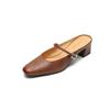 Fashion 2025 NEW Summer Women Mules Genuine Leather Women Shoes Square Toe Chunky Heel Cover Toe Slingback Sandals Modern Slippers