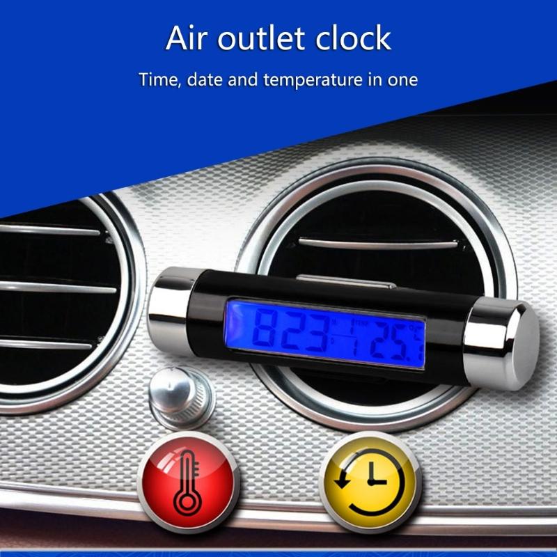 Portable LCD Temperature Electric Clock Digital Voltmeter Gauges Clock 3in1
