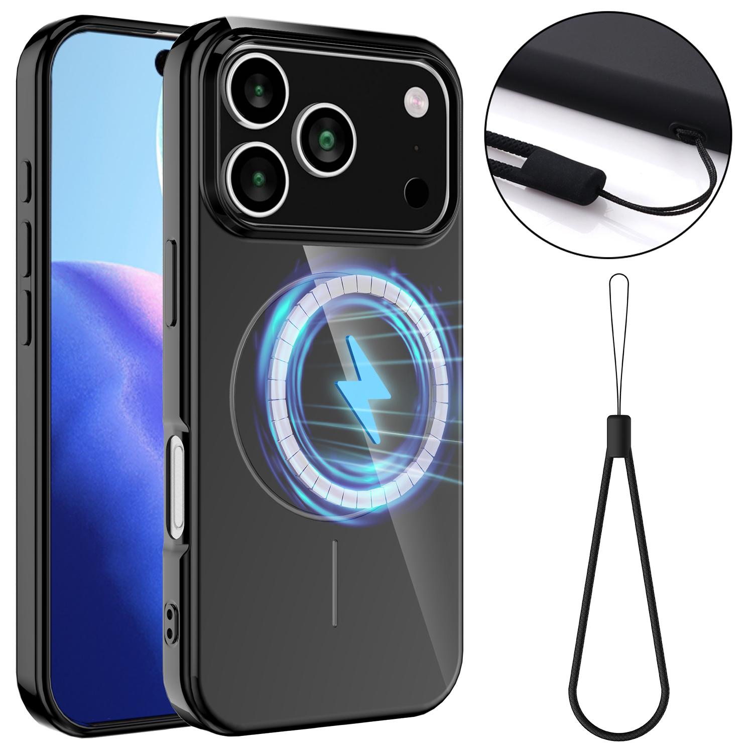

For iPhone 17 Pro Max Magnetic Case Compatible with MagSafe TPU Phone Back Cover with Lanyard Black