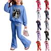 Kids Printed Long Sleeve Loose Fit Neck Top and Pants Set, Casual 2-Piece Outfit