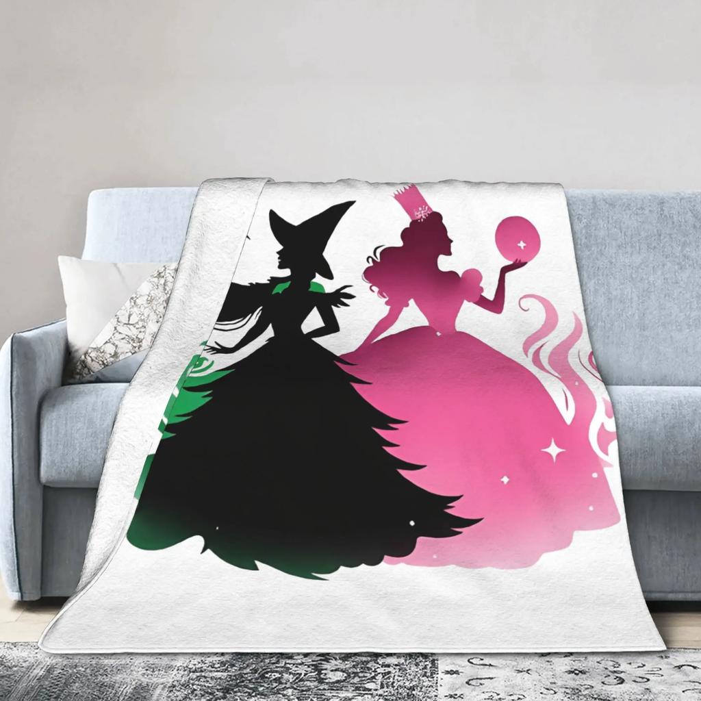 Elphaba  Glinda Wicked Movie Warm Plush Throw Blanket for Kids and Adults Flannel Couch Bedspread Sofa Cover