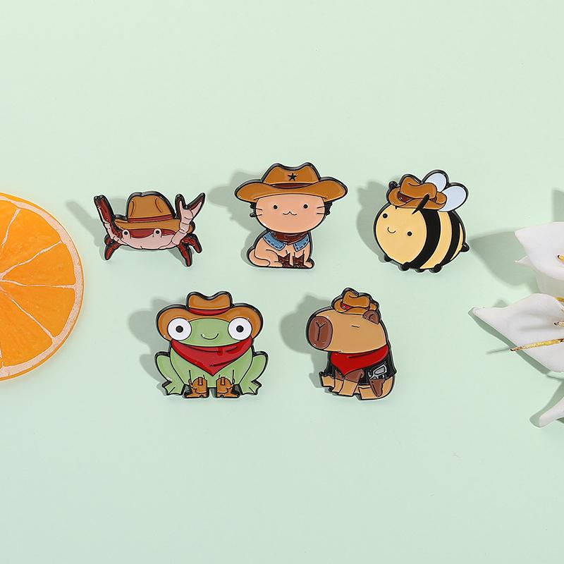 Cool Cowboy Hat Duck Capybara Frog Cat Enamel Pins Cartoon Animal Brooches Lapel Backpack Badge Funny Jewelry Gifts For Friends
