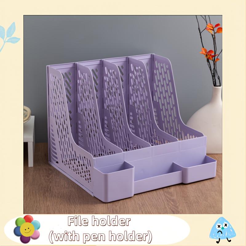 Multi-Layer A4 Document Holder Rack, PP Material Desk Organizer with Storage Box and Bookshelf for Office Supplies, File Rack