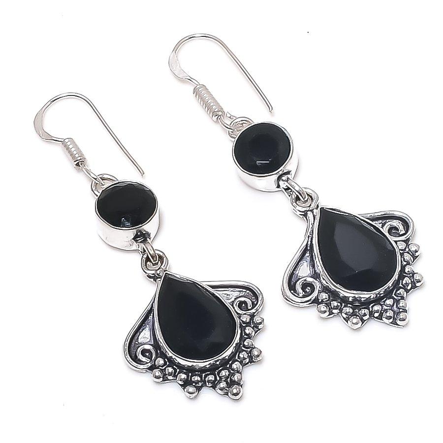 Black Spinel Gemstone 925 Sterling Silver Earring 2.17"
