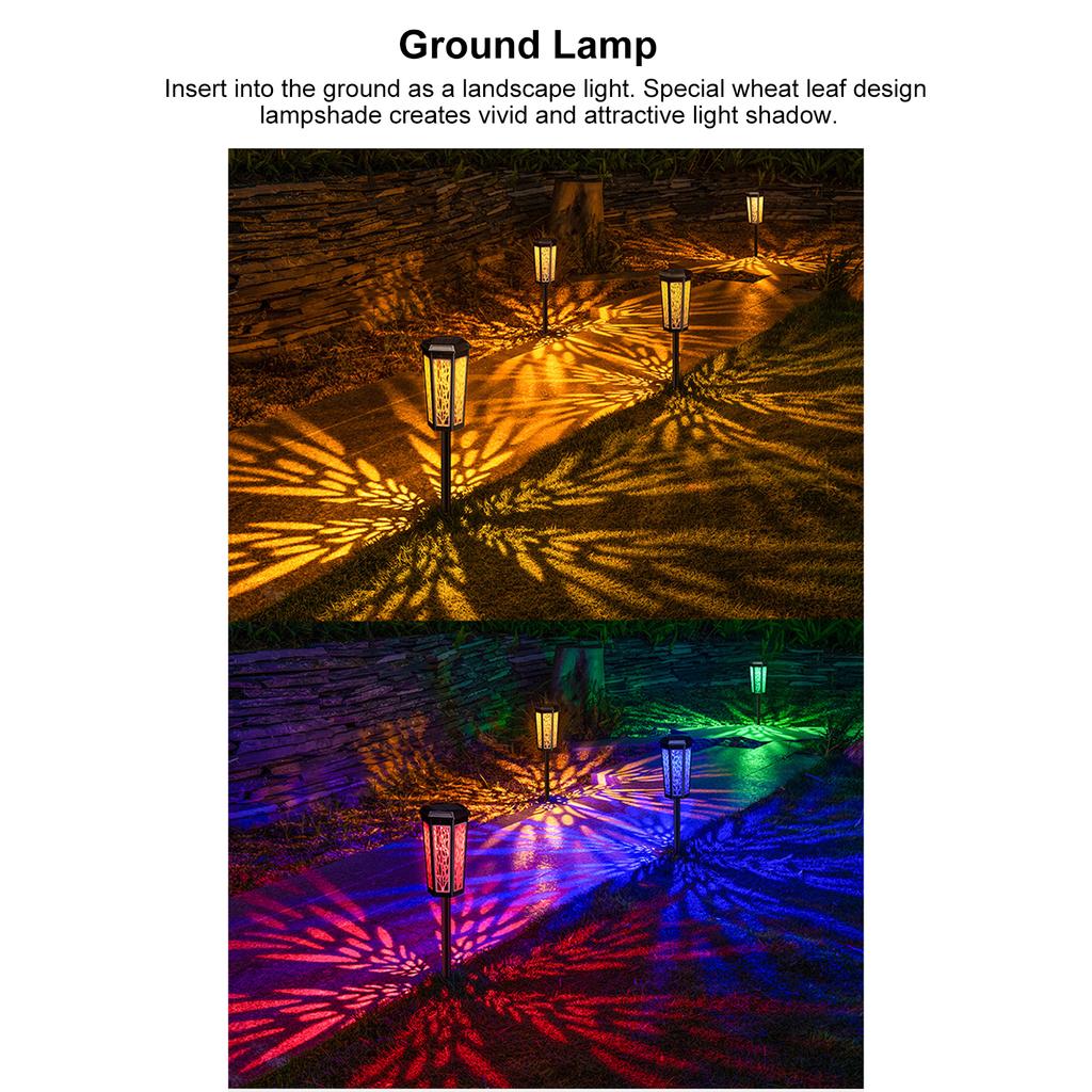 Solar Powered Lawn Lamp, Outdoor way Light with Wheat Leaf Shade for Garden, Lawn, Patio, Warm Colorful Light and IP55 Waterproof