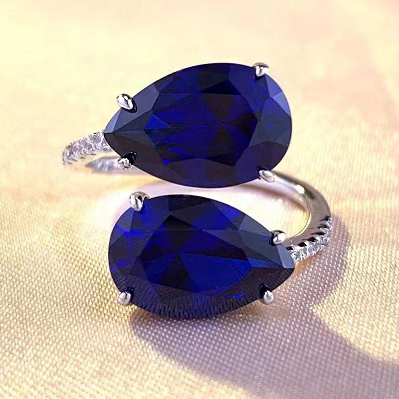 

Zhuo Zhifan 2023 S925 Silver Teardrop Blue Sapphire Adjustable Ring One Size