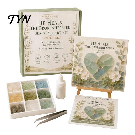 Handmade Faith Wall Art Faith-Inspired Sea Glass Kit, Psalms of Comfort And Strength Christian DIY Gift for Women Mosaic Inspirational Bible